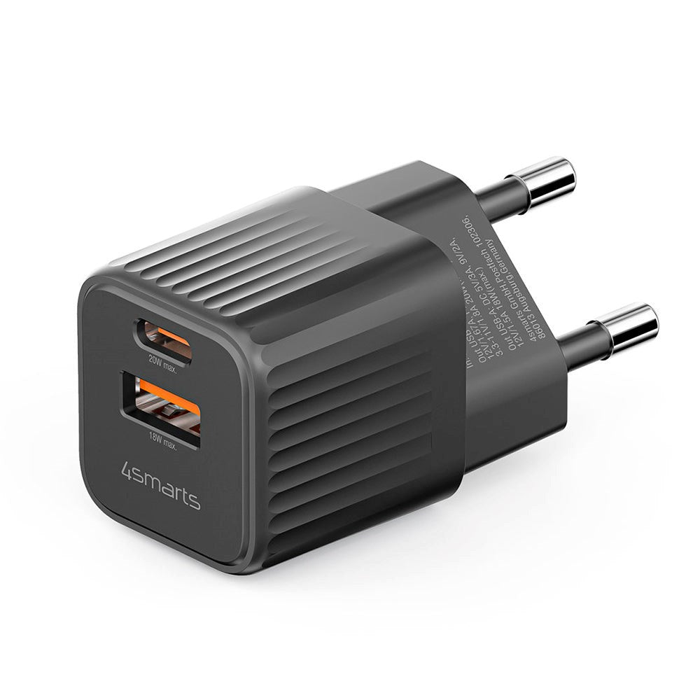 4Smarts VoltPlug Duos 20W Wall Charger - 1 x USB-A QC & 1 x USB-C PD - Black