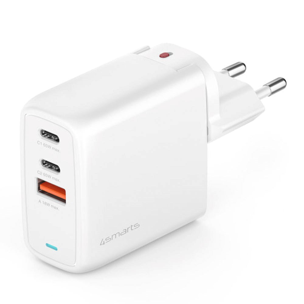 65W PD 4smarts Charger GaN Flex - Wall Charger with 1 x USB-A & 2 x USB-C - White