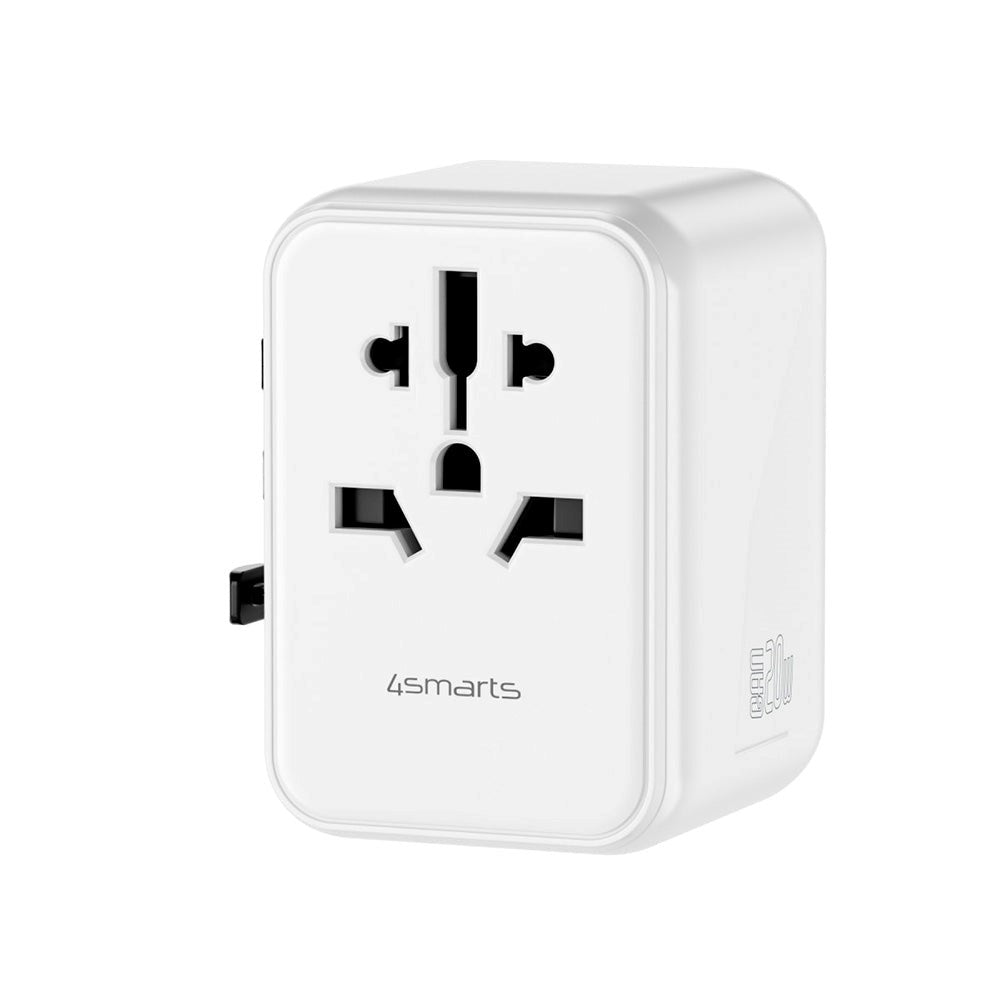 4smarts World Travel Adapter w. 2 x USB-A, 1 x USB-C & 1 x AC Plug - White