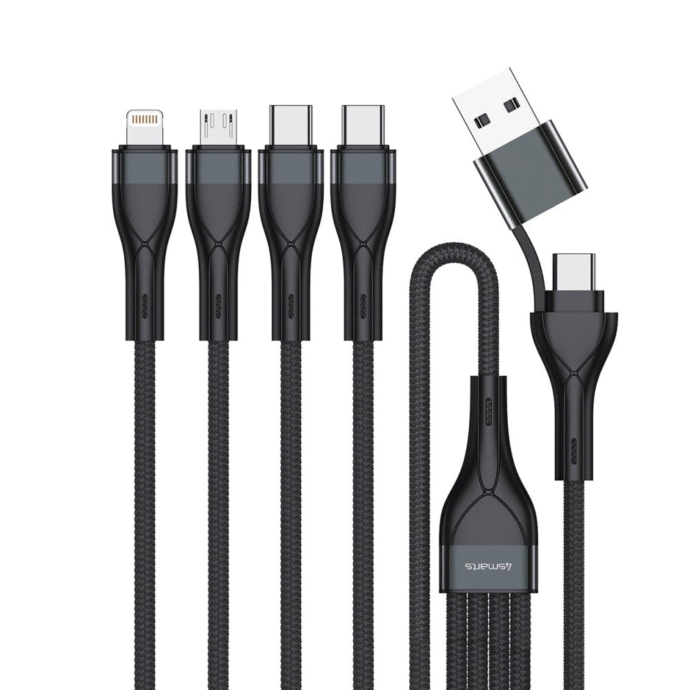 4smarts 4in2 15W Multi-Charging Cable - 2 x USB-C / Lightning / Micro USB 120cm - Black