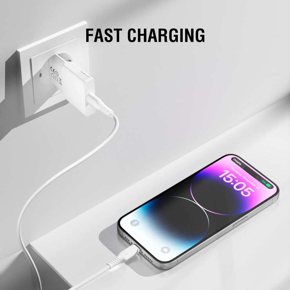 4Smarts PD Slim USB-C Wall Charger 20W GaN w. USB-C Cable - White