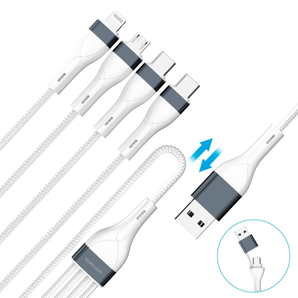 4smarts 4-in-2 Multi Charging Cable - USB-C / USB-A / Lightning / Micro USB - 25cm - White