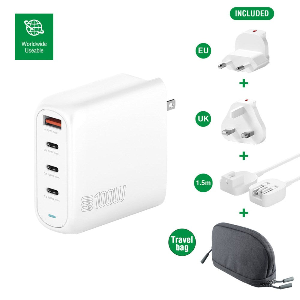 4smarts GaN Flex Pro Travel Charger - 100W / 3x USB-C & 1x USB-A - White