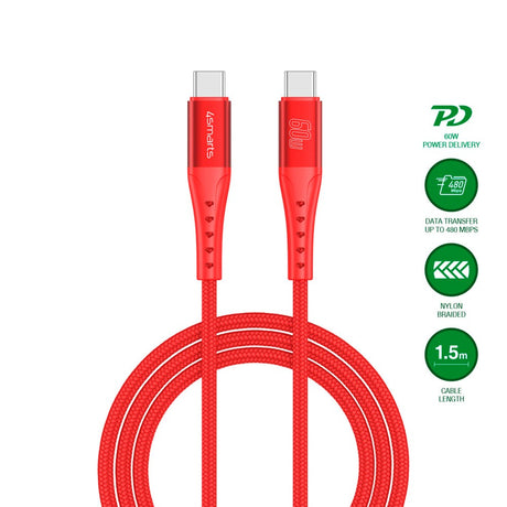 4smarts PrimeCord USB-C to USB-C Cable 60W - 1.5 m - Red