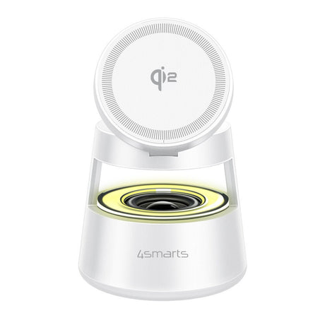 4smarts 3-in-1 Wireless Charger with Built-in Light & Bluetooth for Smartphone / Smartwatch / AirPods - MagSafe / Qi2 Compatible - White