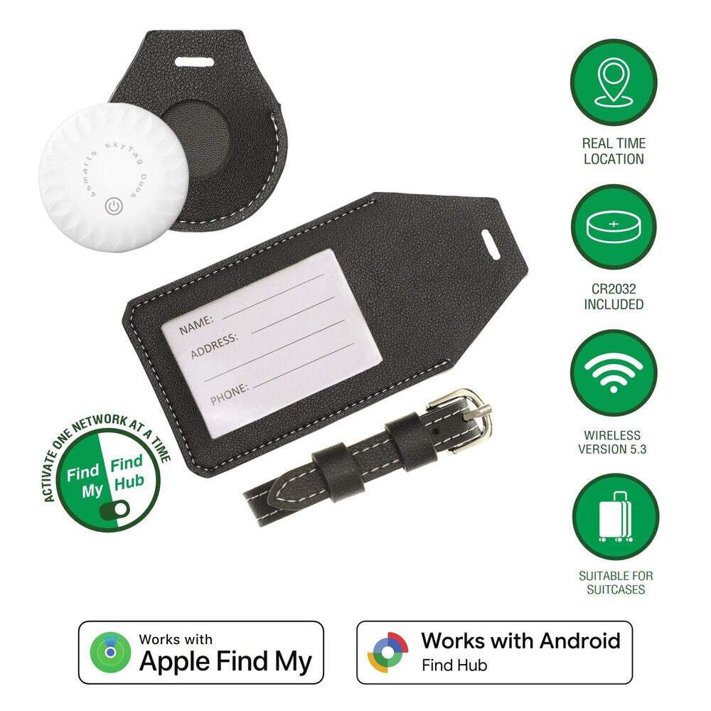 4smarts SkyTag GPS Tracker incl. Luggage Tag - Apple Find My & Android Find Hub - White / Black