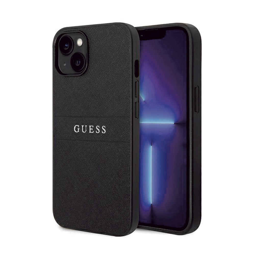 iPhone 14 Guess Saffiano Strap Back Cover - Black