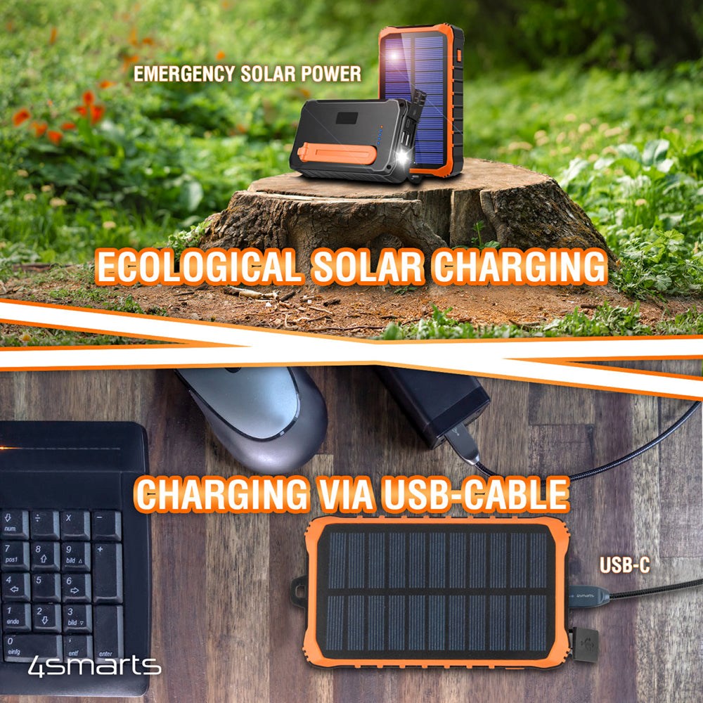 4smarts Prepper Solar Powerbank 12.000mAh - 2 x USB-A - Black / Orange