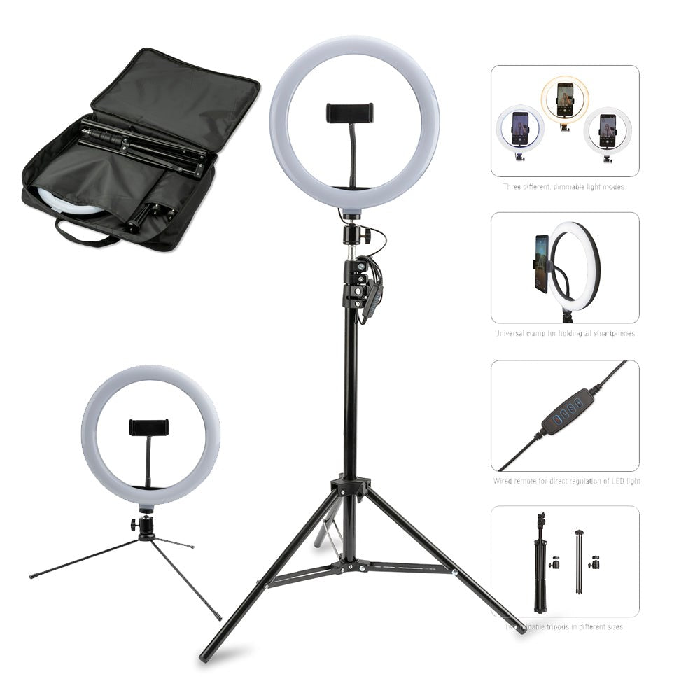 4smarts LoomiPod XL & Mini Selfie Tripod w. LED Ring Light, Holder & Stand