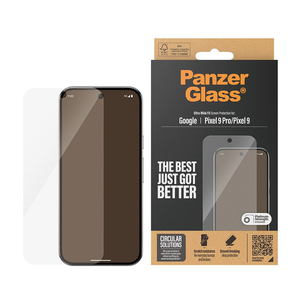 Google Pixel 9 / 9 Pro PanzerGlass Ultra Wide Fit Screen Protector - Platinum Strength - Transparent