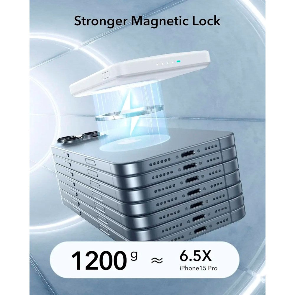 ESR Qi2 MagSlim PowerBank with Kickstand - 15W / 5000 mAh - MagSafe Compatible - White