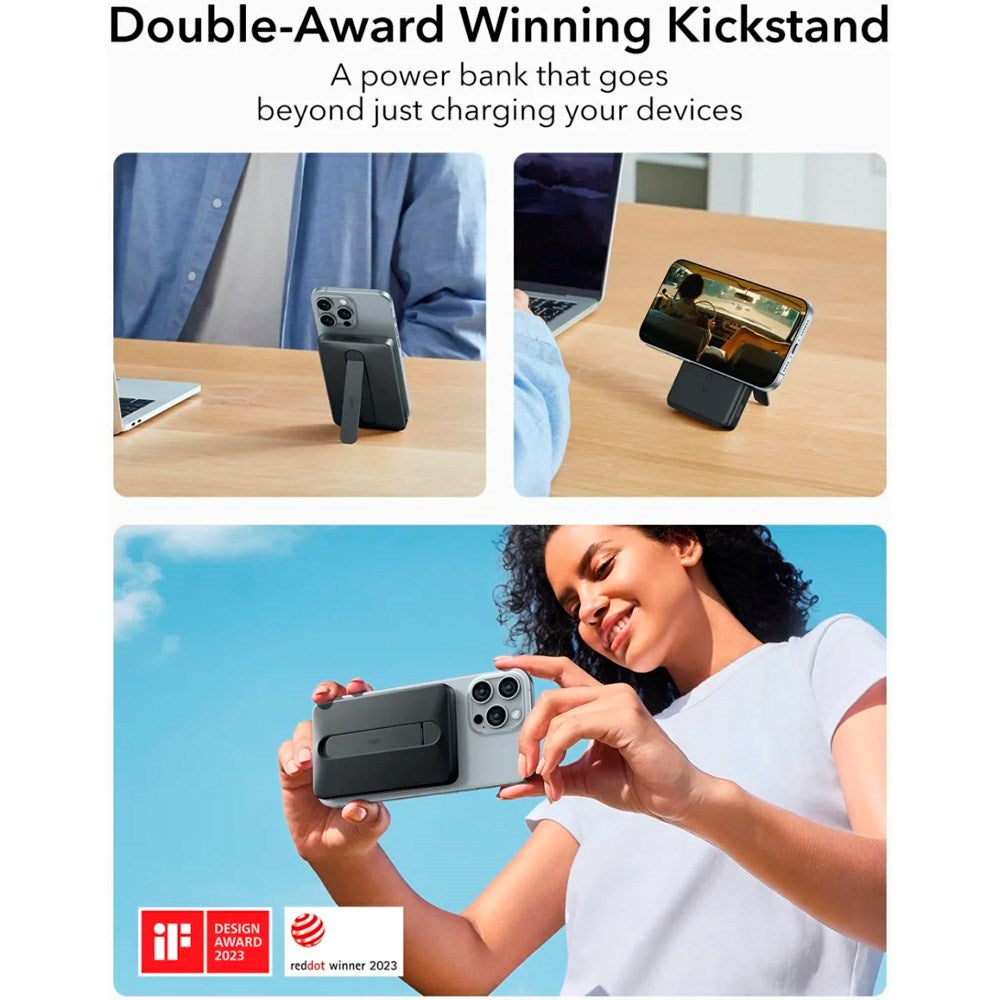 ESR Qi2 MagSlim PowerBank with Kickstand - 15W / 5000 mAh - MagSafe Compatible - Black