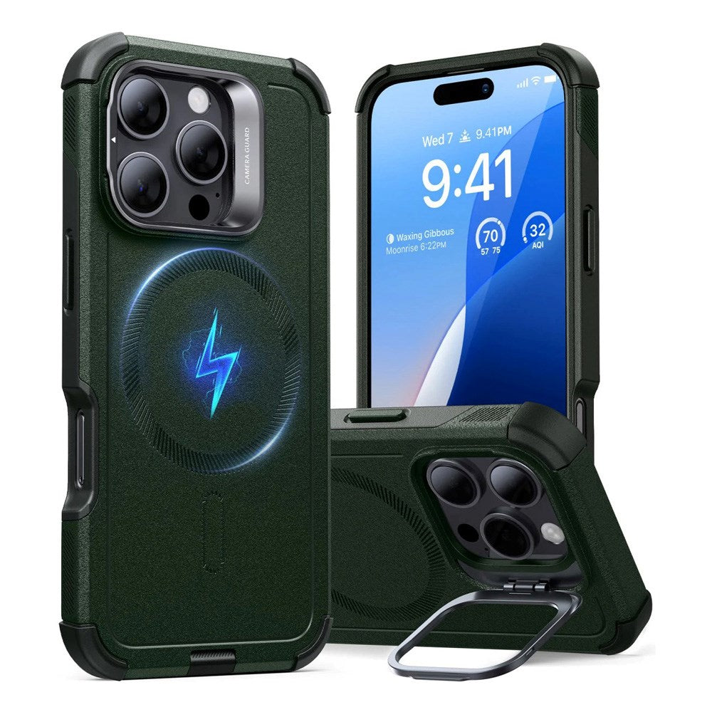 ESR iPhone 16 Pro Cyber Armor Case with Kickstand - MagSafe Compatible - Green