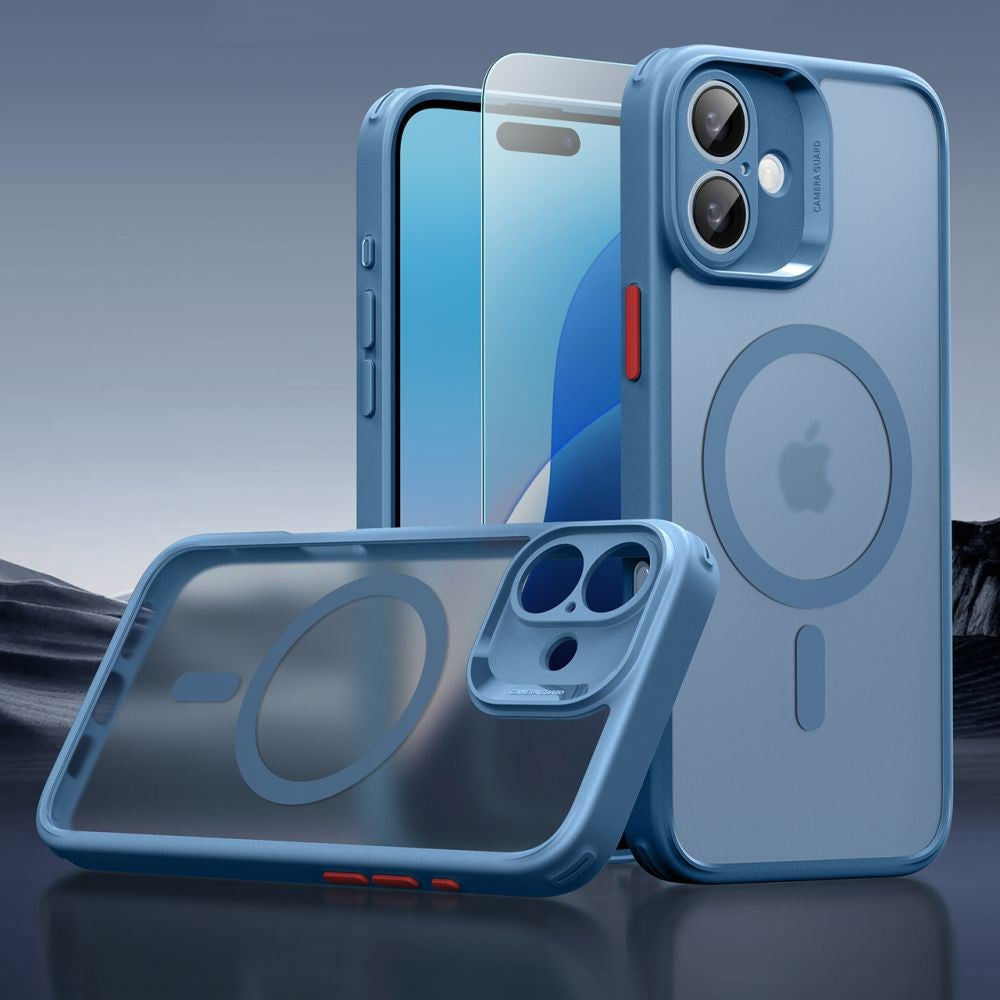 iPhone 16 ESR Classic Pro Set HaloLock with Back Case & Screen Protector Glass – MagSafe Compatible – Matte Blue