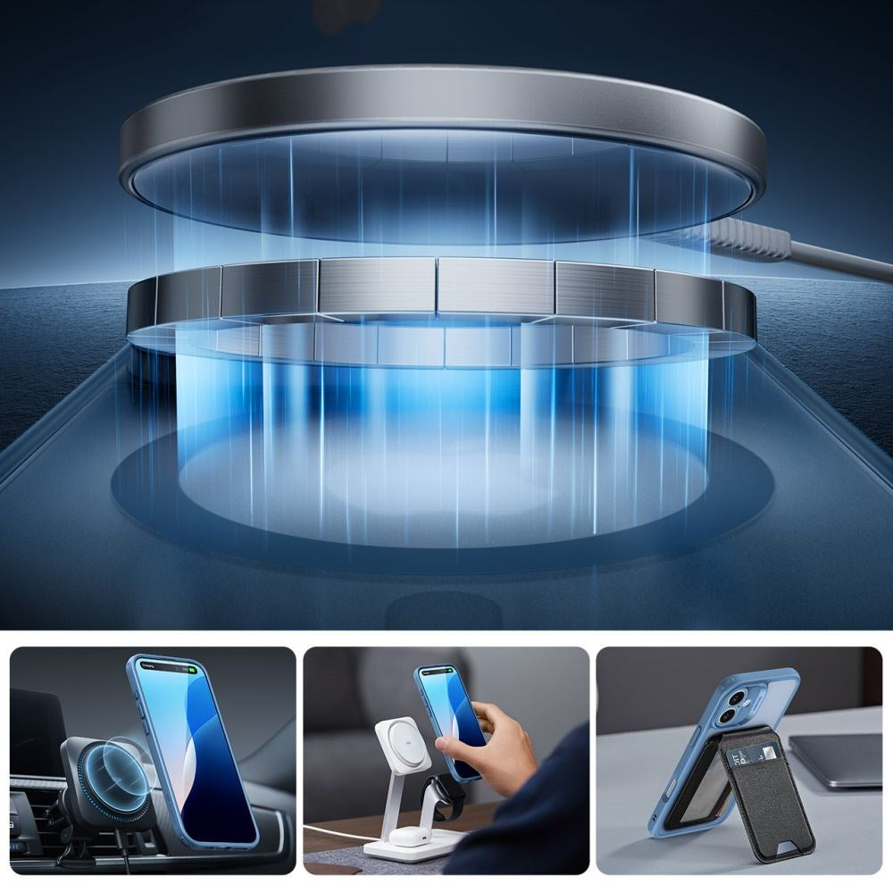 iPhone 16 ESR Classic Pro Set HaloLock with Back Case & Screen Protector Glass – MagSafe Compatible – Matte Blue