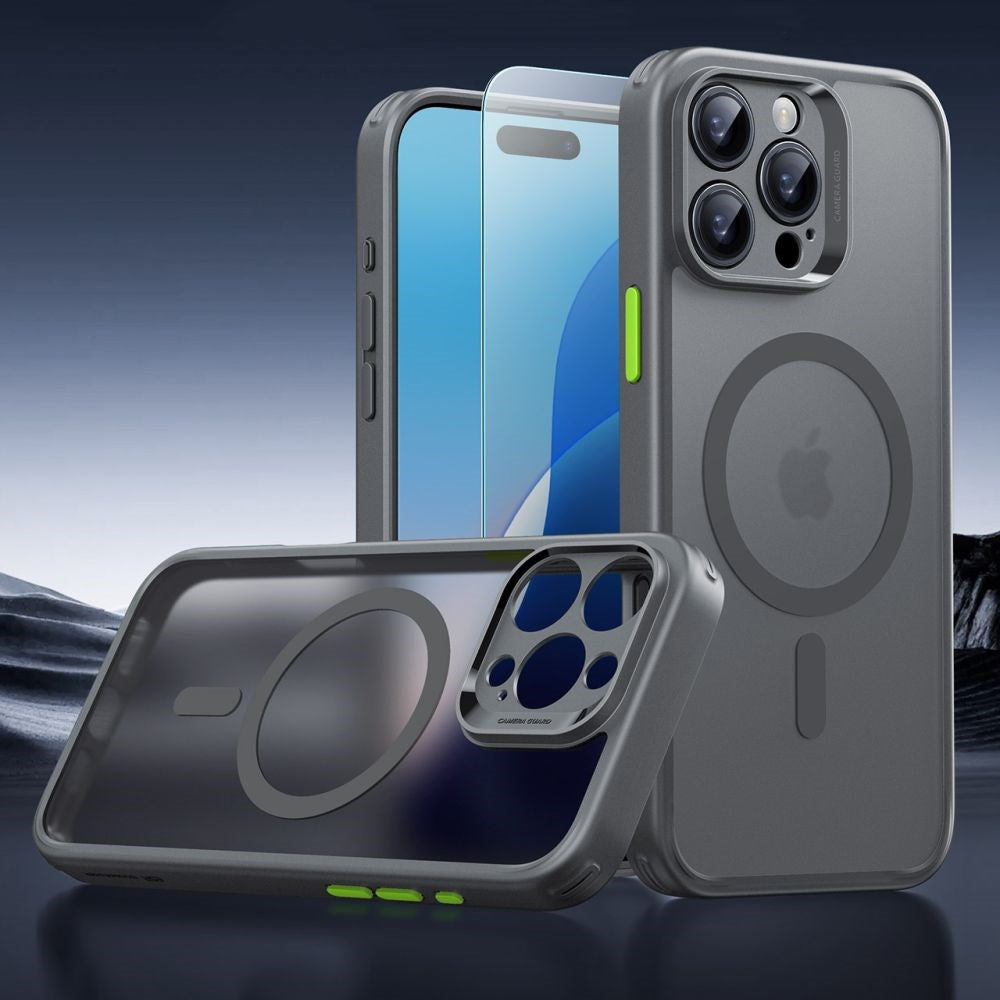 iPhone 16 Pro Max ESR Classic Pro Set HaloLock with Back Case & Screen Protector Glass – MagSafe Compatible – Matte Grey