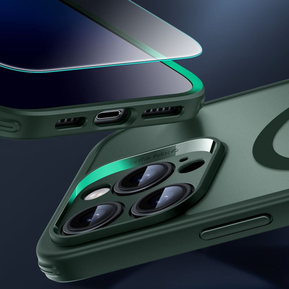 iPhone 16 Pro Max ESR Classic Pro Set HaloLock with Back Case & Screen Protector Glass – MagSafe Compatible – Matte Green
