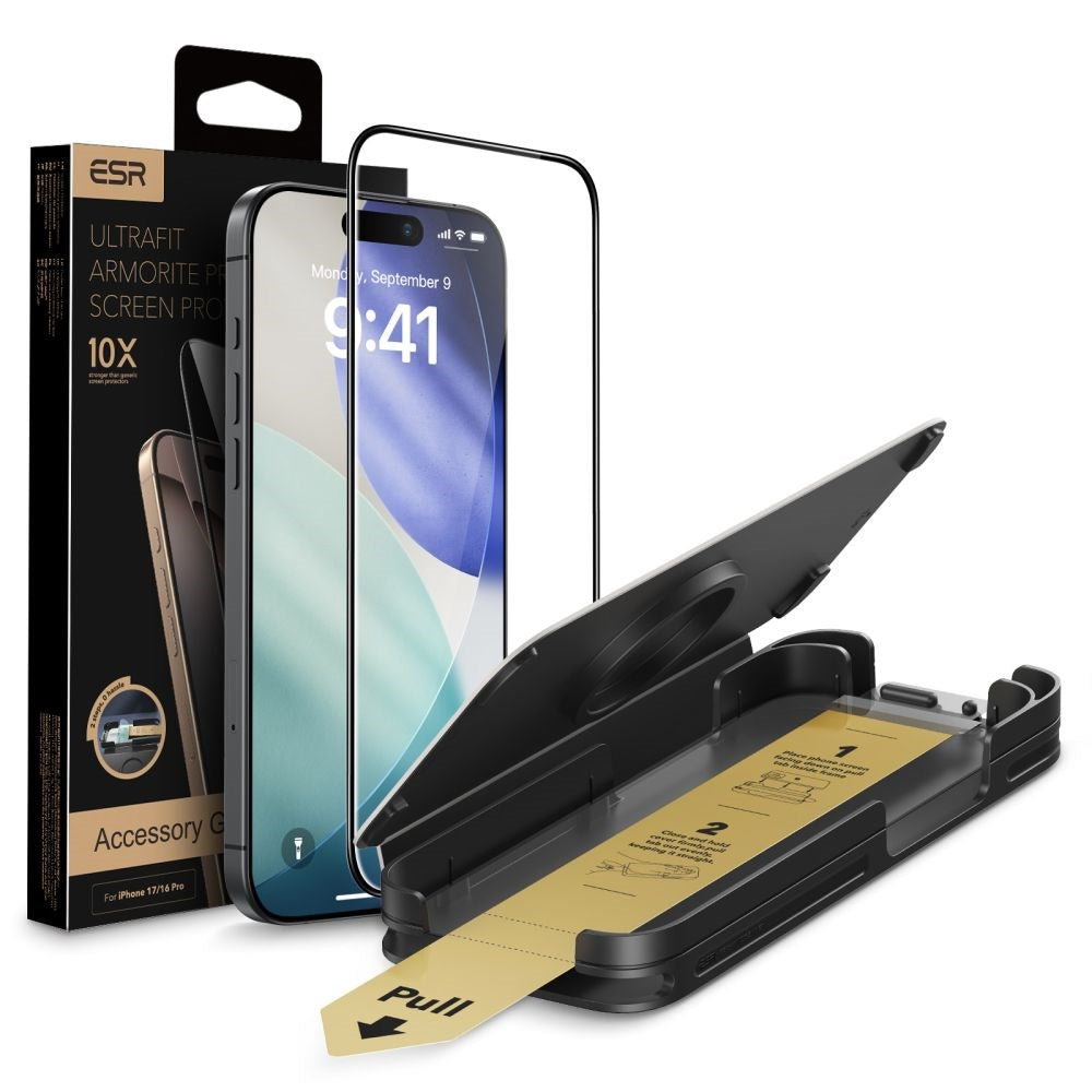 iPhone 17 / 16 Pro ESR UltraFit Armorite Pro Tempered Screen Protector Glass - Transparent / Black Edge