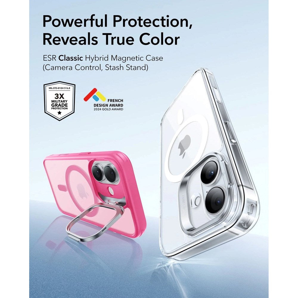 ESR iPhone 17 Classic Hybrid Stash Case with Kickstand - MagSafe Compatible - Mat Pink