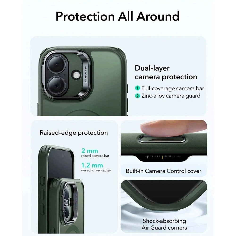 ESR iPhone 17 Classic Hybrid Stash Case with Kickstand - MagSafe Compatible - Mat Green