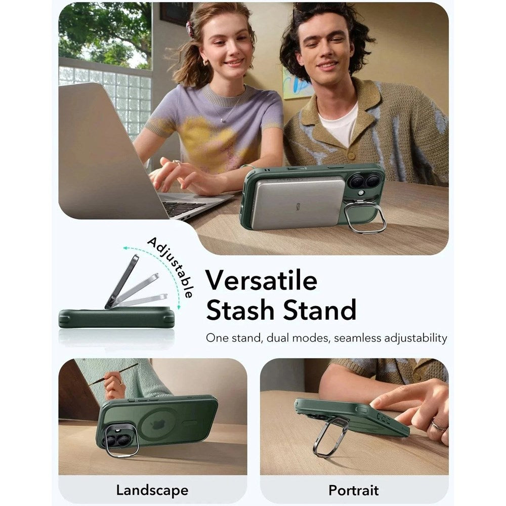 ESR iPhone 17 Classic Hybrid Stash Case with Kickstand - MagSafe Compatible - Mat Green