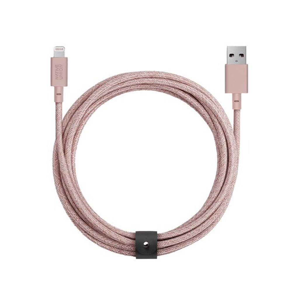 Native Union XL Belt Cable USB-A to Lightning w. Leather Buckle 3 Meter - Rose