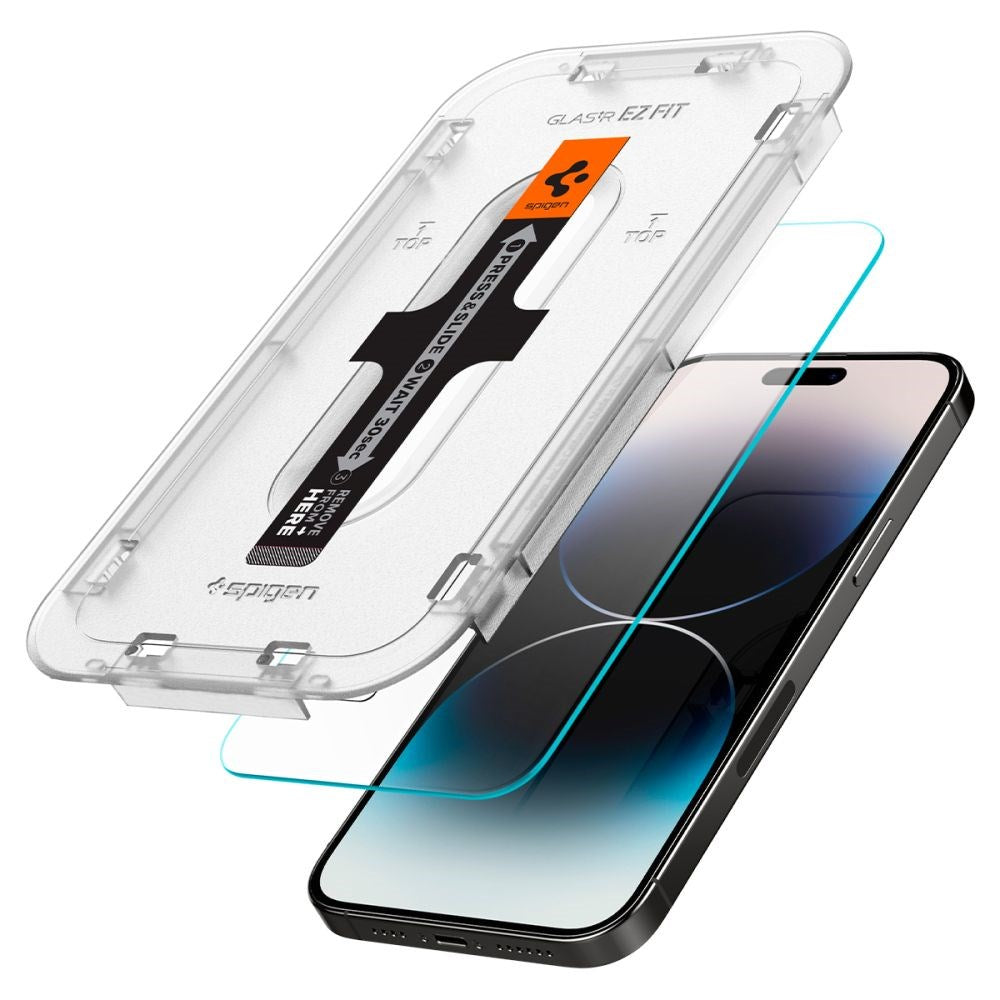 iPhone 14 Pro Max Spigen EZ Fit Glas.tR Screen Protection 2. Pcs - Case Friendly - Transparent