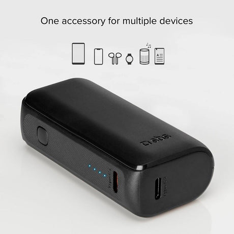 SBS NanoTube Powerbank with USB-A & USB-C 10W - 5.000 mAh - Black