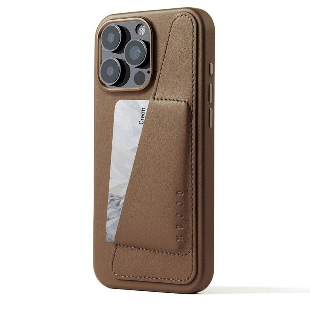 Mujjo iPhone 16 Pro Max Leather Wallet Case - MagSafe Compatible - Brown