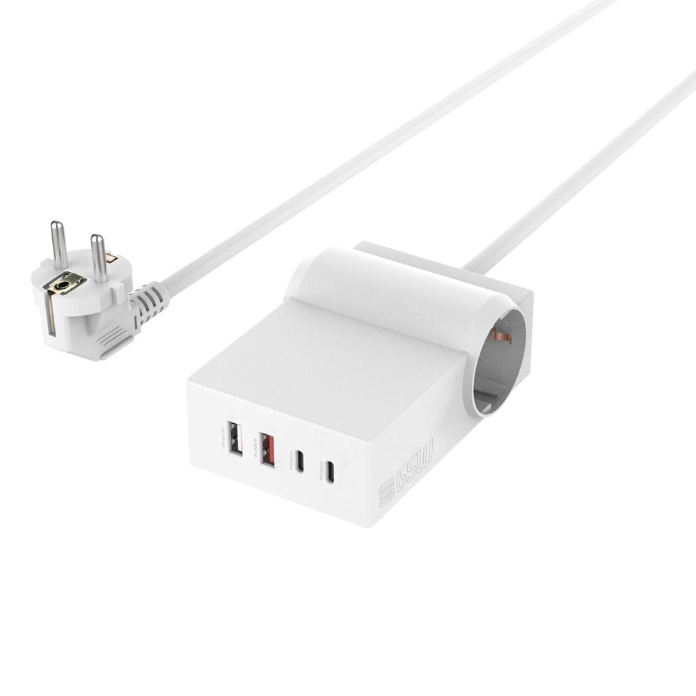 4smarts 6-in-1 GaN 65W Power Strip with 2x AC / 2x USB-C / 2x USB-A – White