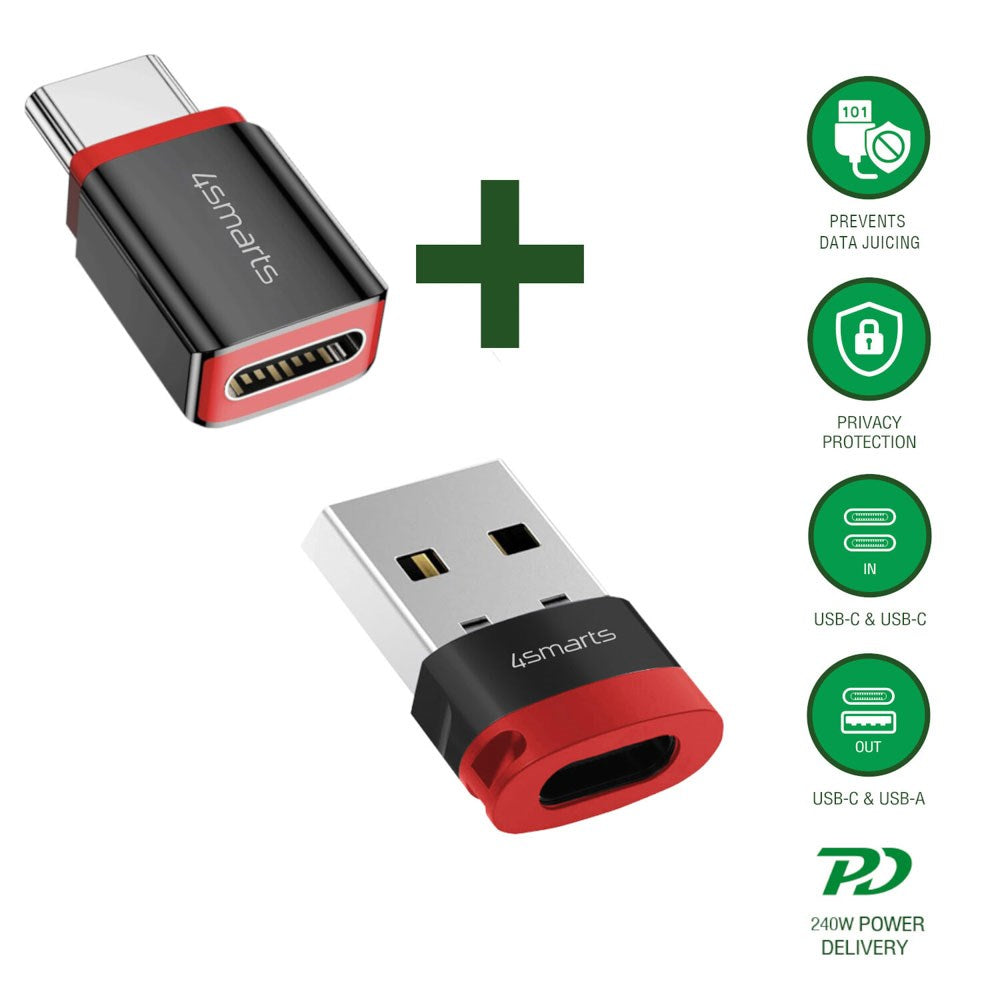 4smarts USB-C to USB-A / USB-C Data Blocker Adapter Set - 2 pcs - Black