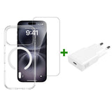 iPhone 18 Pro / 17 Pro 4Smarts 3-in-1 Premium Starter Set - MagSafe Case, Screen Protector & 20W Wall Charger - Transparent / White