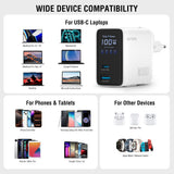 4smarts GaN 100W Wall Charger with Display - Built-in USB-C Cable - 1 x USB-A - 1 x USB-C - White