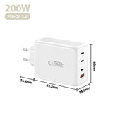 Tech-Protect 200W Wall Charger w. 3x USB-C & 1x USB-A - White