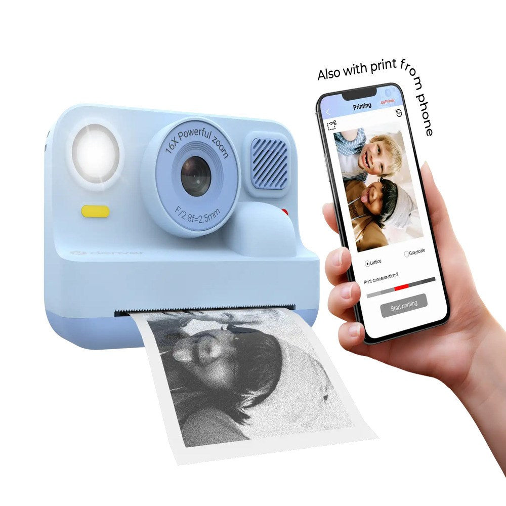 Denver KPC-1374BTBU Camera for Kids with Built-in Thermal Printer & Games - Light Blue