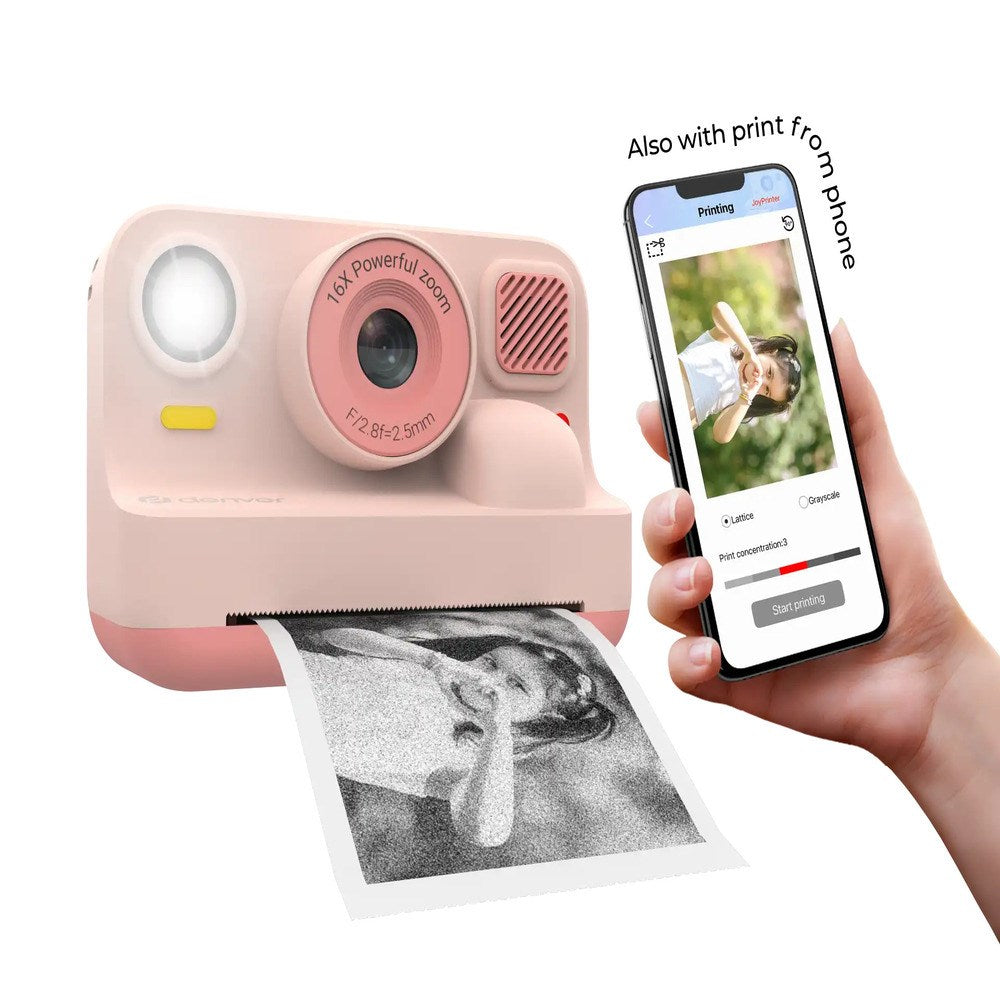 Denver KPC-1374BTRO Camera for Kids with Built-in Thermal Printer & Games - Pink