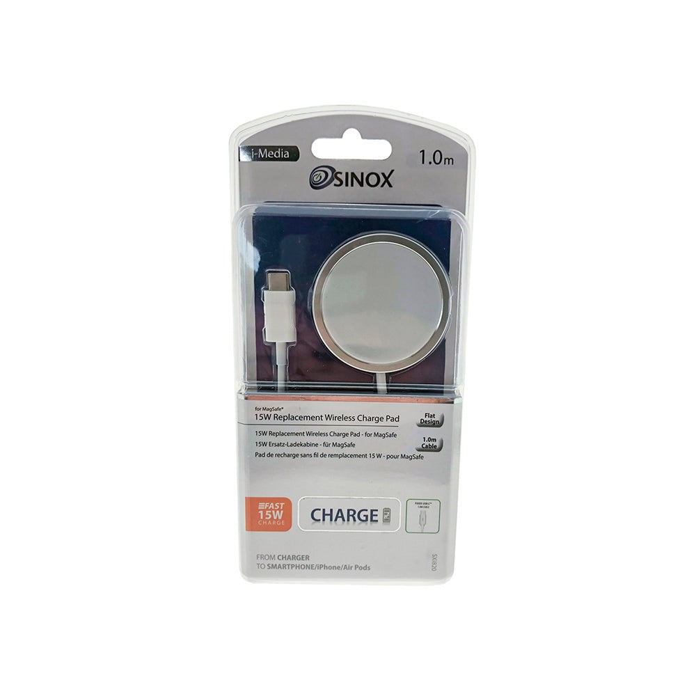 Sinox iMedia 15W MagSafe Compatible Magnetic Wireless Charger - Silver