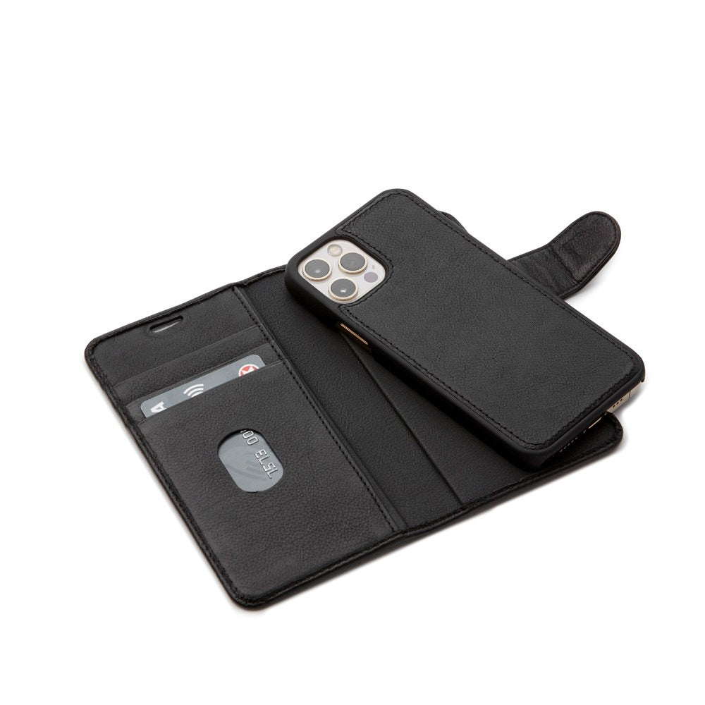 Trunk iPhone 12 Mini Genuine Leather Flip Case with Removable Back Case - Black