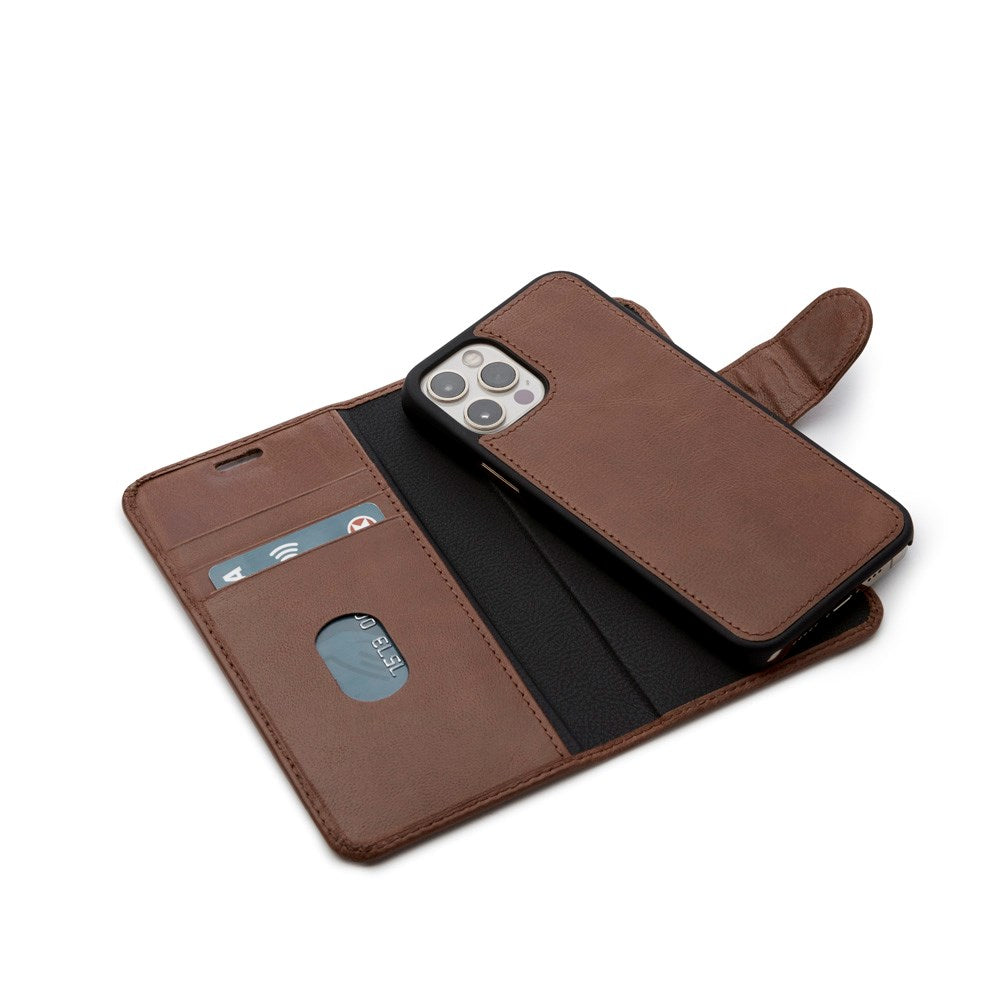 Trunk iPhone 12 Mini Genuine Leather Flip Case with Removable Back Case - Brown