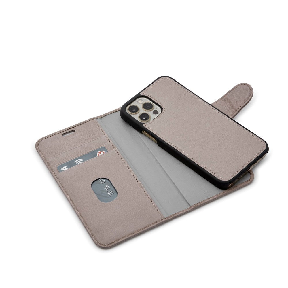 Trunk iPhone 12 Mini Genuine Leather Flip Case with Removable Back Case - Pink