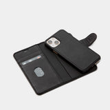 Trunk iPhone 13 Mini Genuine Leather Flip Case with Removable Back Case - Black