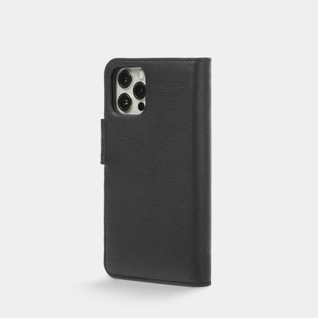 Trunk iPhone 13 Pro Genuine Leather Flip Case with Removable Back Case - Black