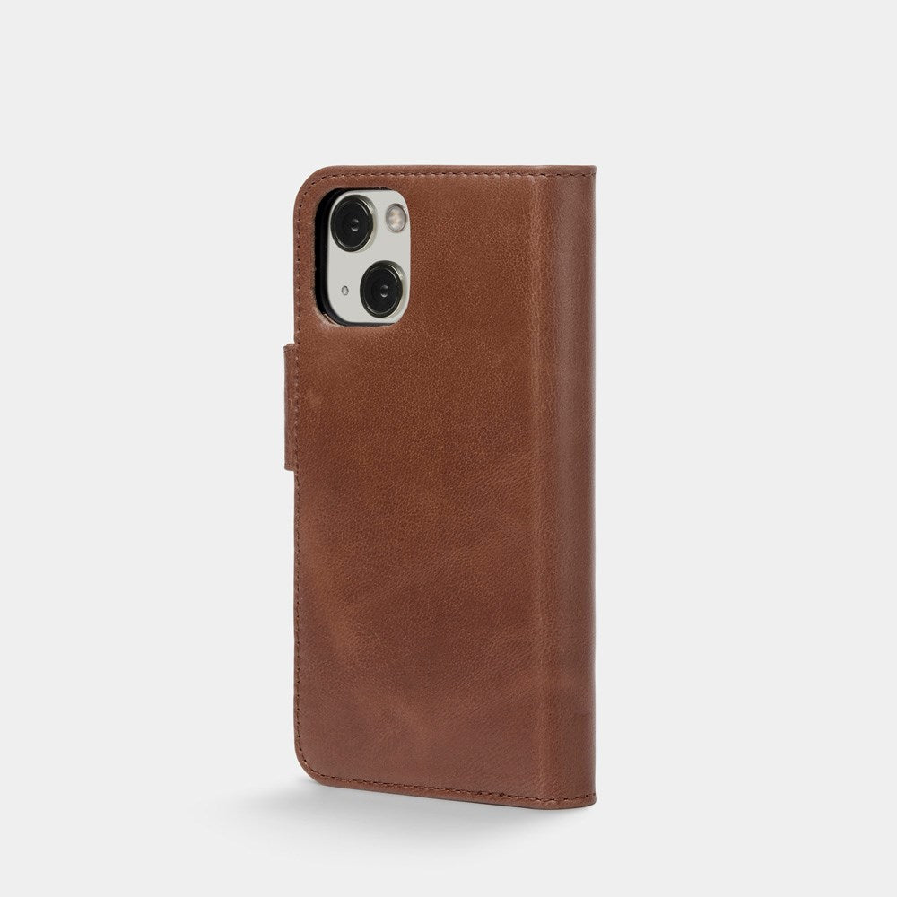 Trunk iPhone 13 Genuine Leather Flip Case with Removable Back Case - Brown