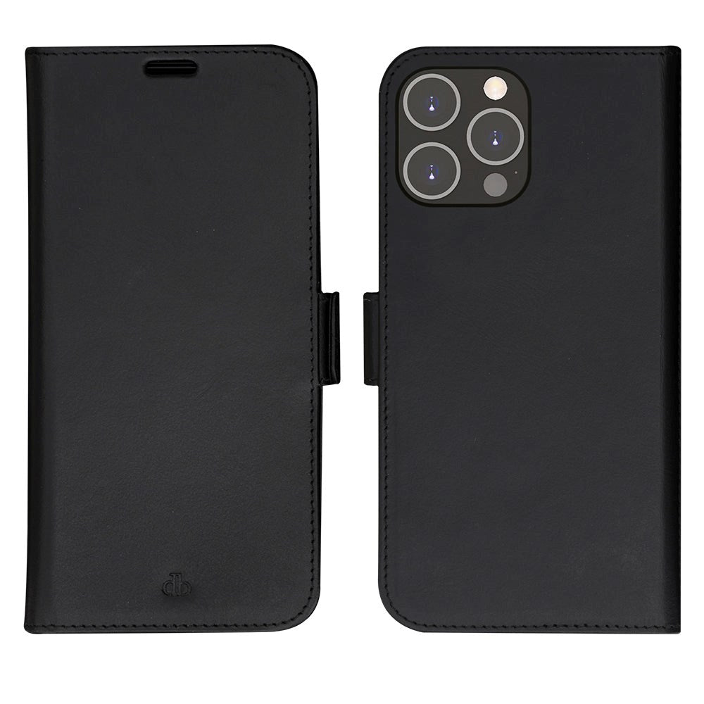 iPhone 14 Pro Max dbramante1928 Lynge Genuine Leather Magnet Flip Case - Black