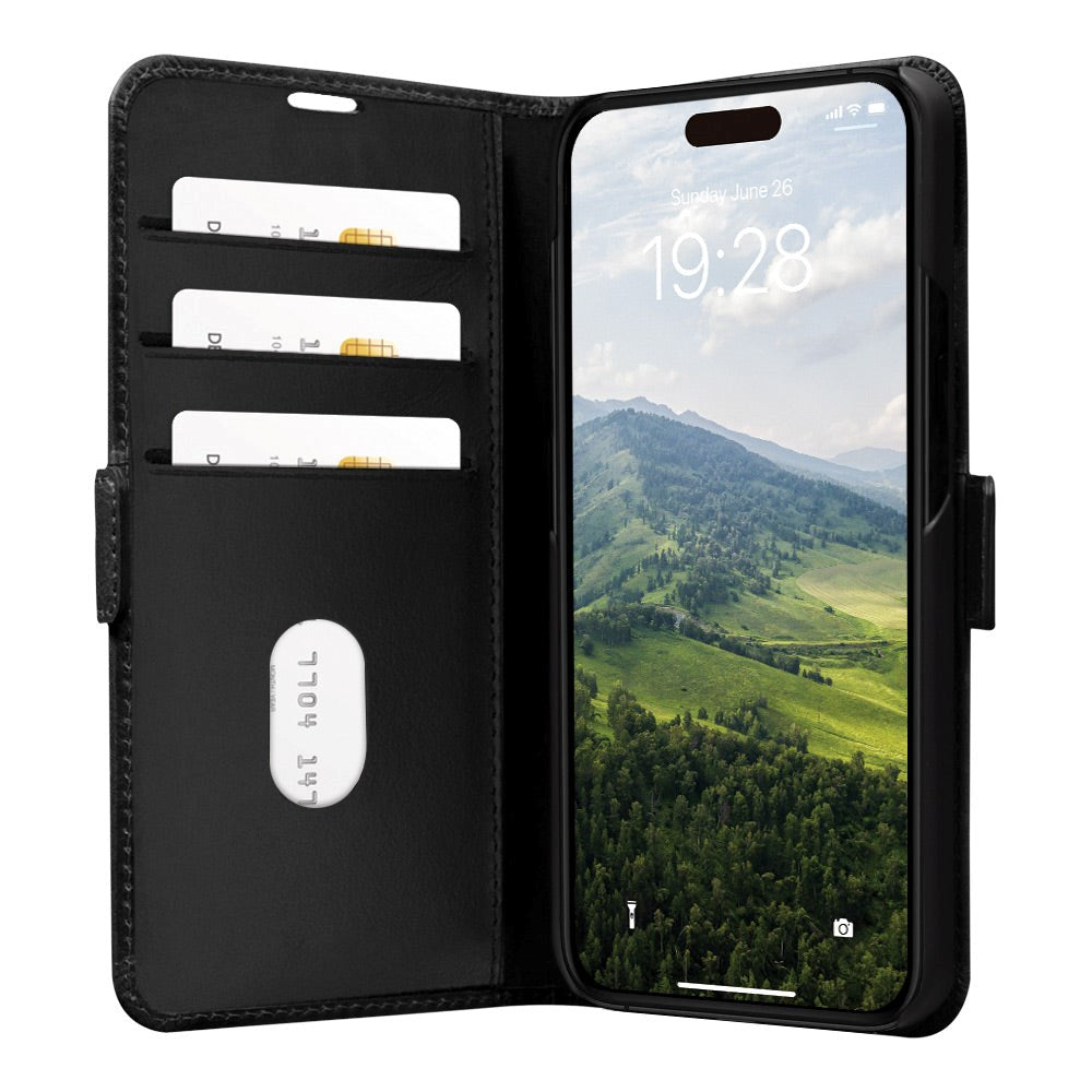 iPhone 15 dbramante1928 Copenhagen Slim Genuine Leather Case w. Wallet - Black