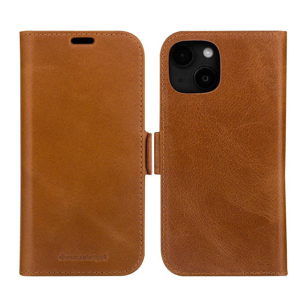 iPhone 15 dbramante1928 Lynge Genuine Leather Magnet Flip Case - Tan