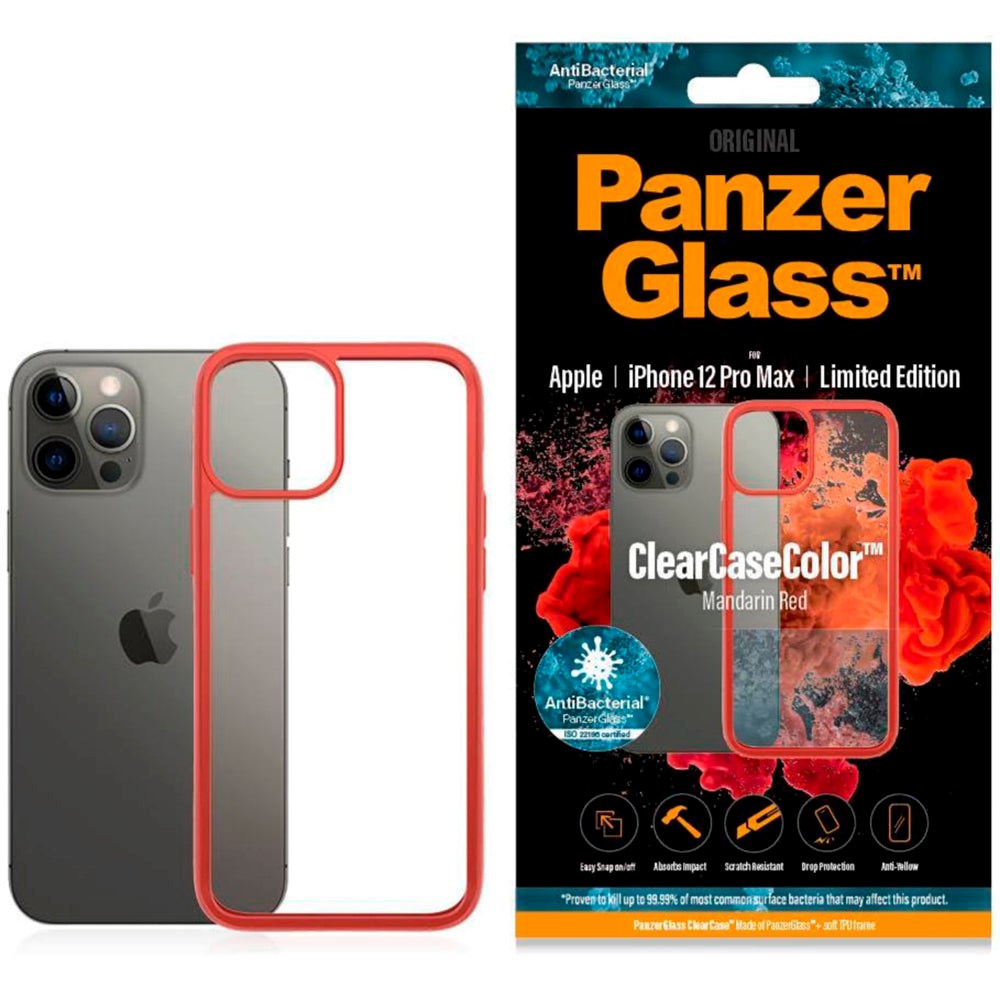 iPhone 12 Pro Max Case PanzerGlass ClearCase Antibacterial - Mandarin Red Limited Edition