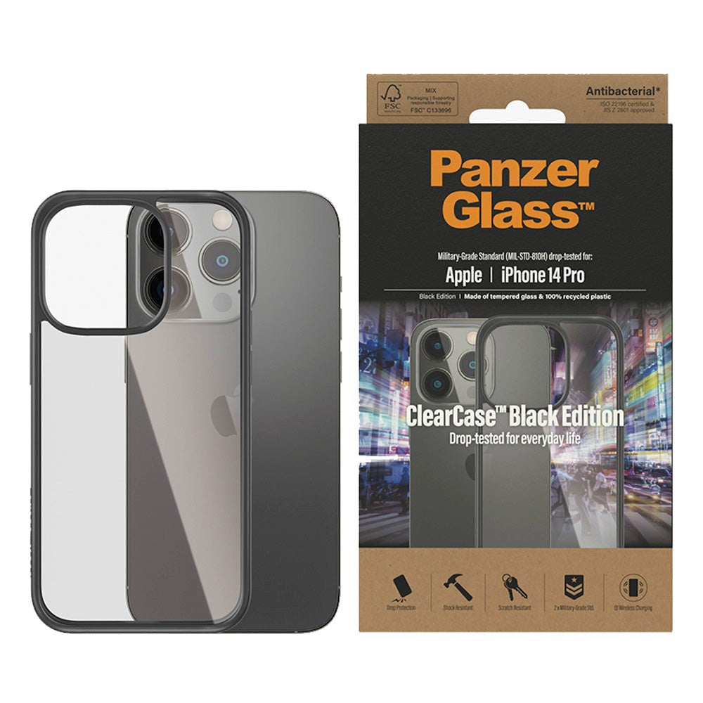 iPhone 14 Pro Case PanzerGlass AntiBacterial ClearCase - Black Edge