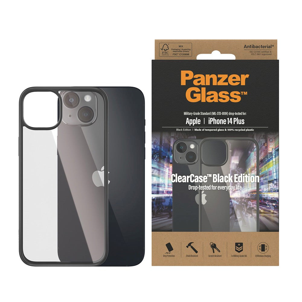 iPhone 14 Plus Case PanzerGlass AntiBacterial ClearCase - Black Edge