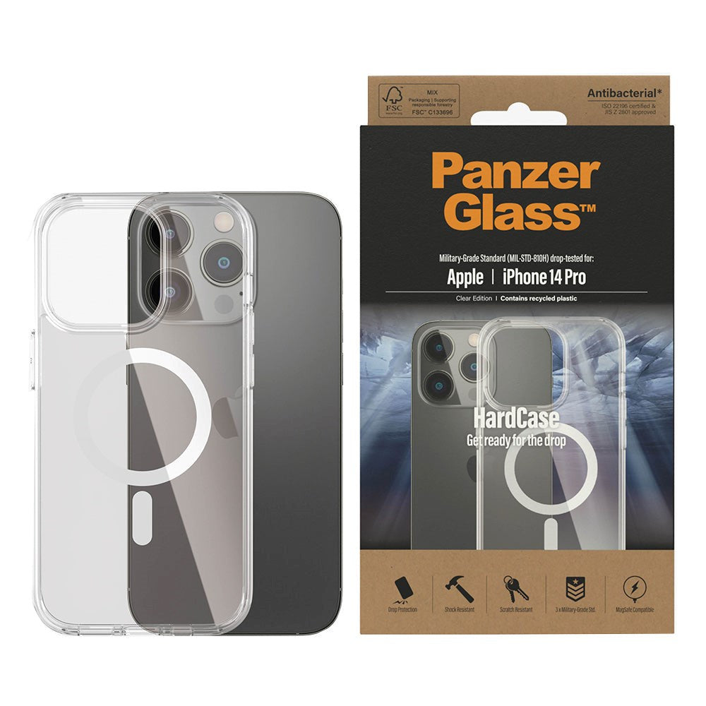 iPhone 14 Pro Back Case PanzerGlass HardCase Antibacterial - MagSafe Compatible - Transparent